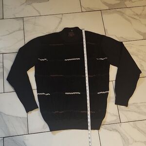 Men's Black Turtleneck Sweater with Subtle Stripe Accents